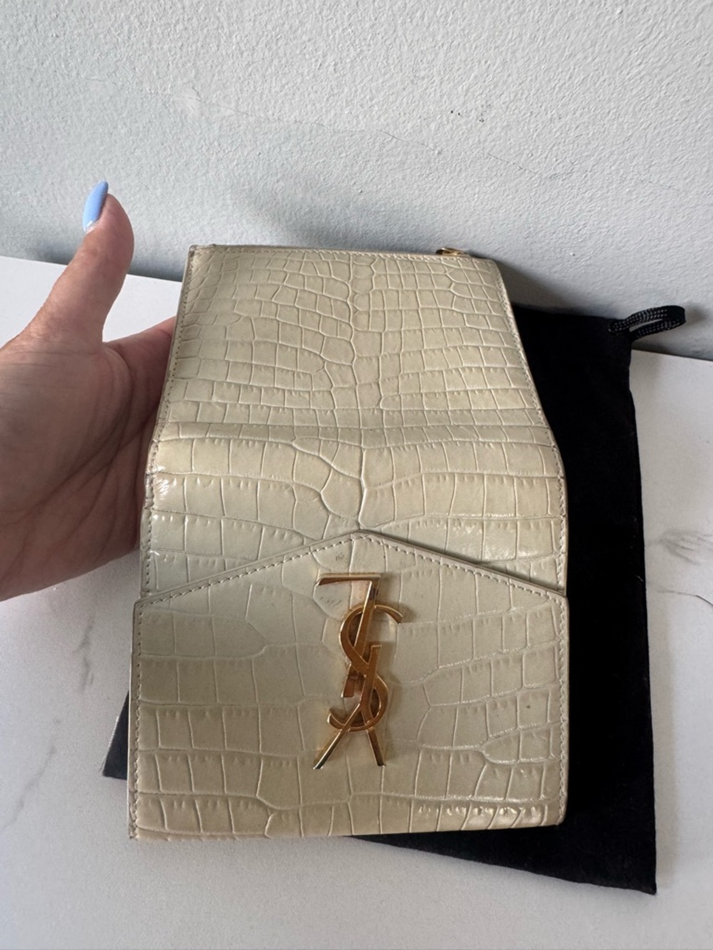 Saint Laurent Cream Croc-Embossed Leather Small Wallet - Picture 5 of 16